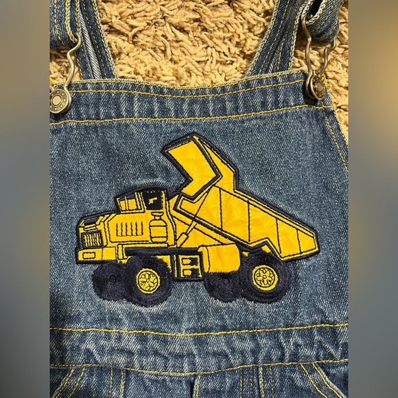 Kids vintage Denim Overall Shorts construction truck shortalls - Picture 7 of 11